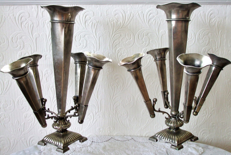 Pair Pewter Epergnes 1a