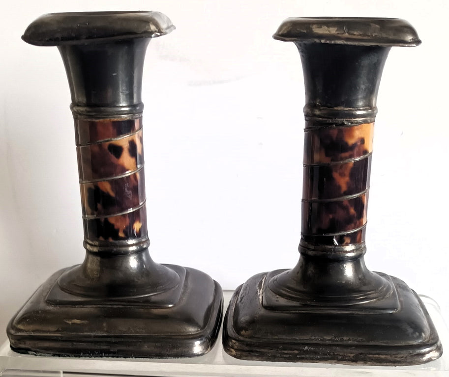 Pair Pewter - Tortoiseshell Candlesticks 1a