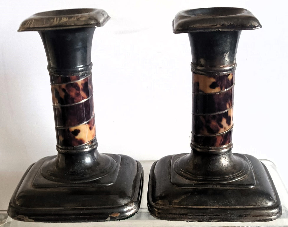 Pair Pewter - Tortoiseshell Candlesticks 1b