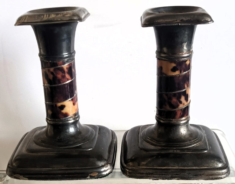 Pair Pewter - Tortoiseshell Candlesticks 1b