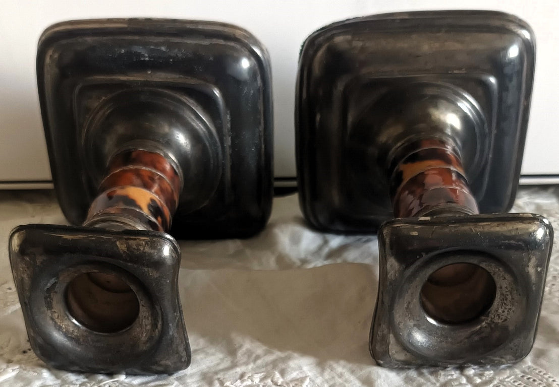Pair Pewter - Tortoiseshell Candlesticks 1e