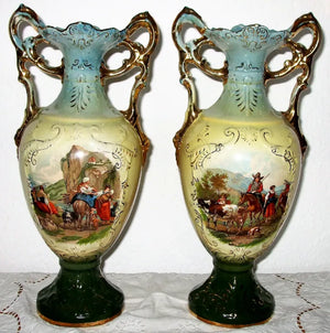 Pair of Antique Edwardian Royal Vienna Vases ~ A.G. Harley Jones