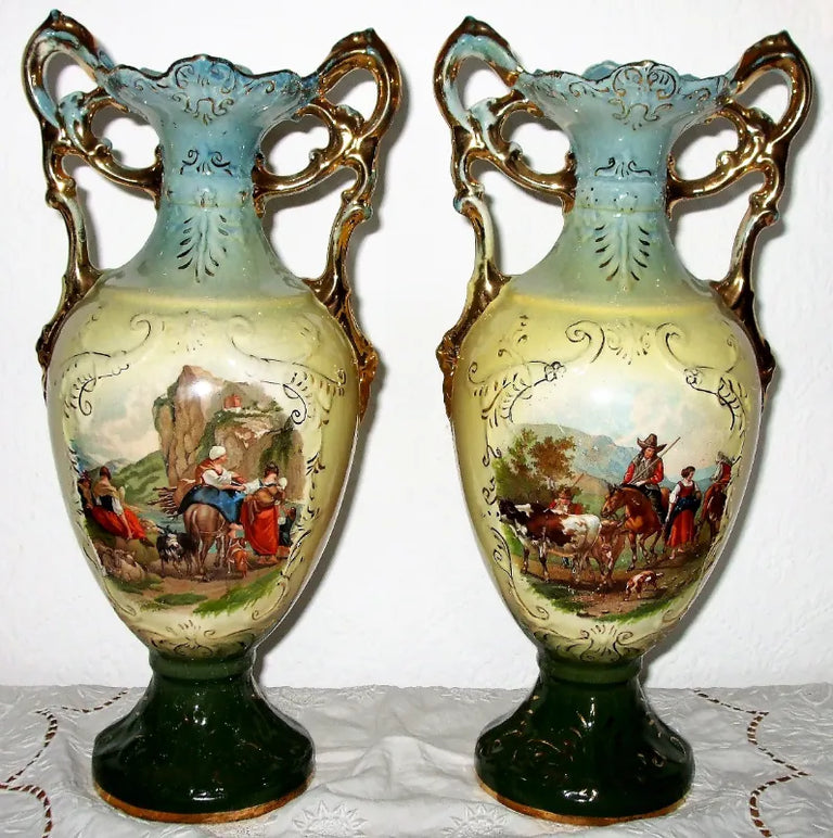 Pair of Antique Edwardian Royal Vienna Vases ~ A.G. Harley Jones