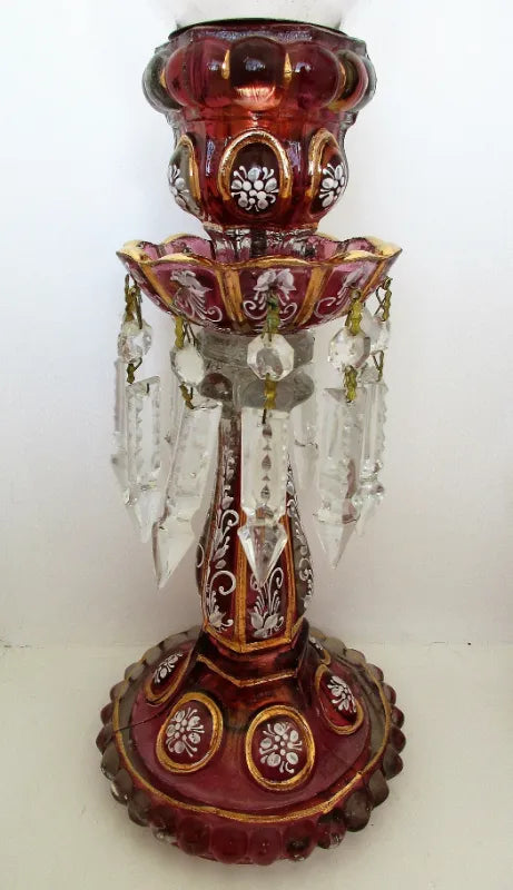 Pair of Antique English Victorian Ruby / Cranberry Glass Candle Lustres