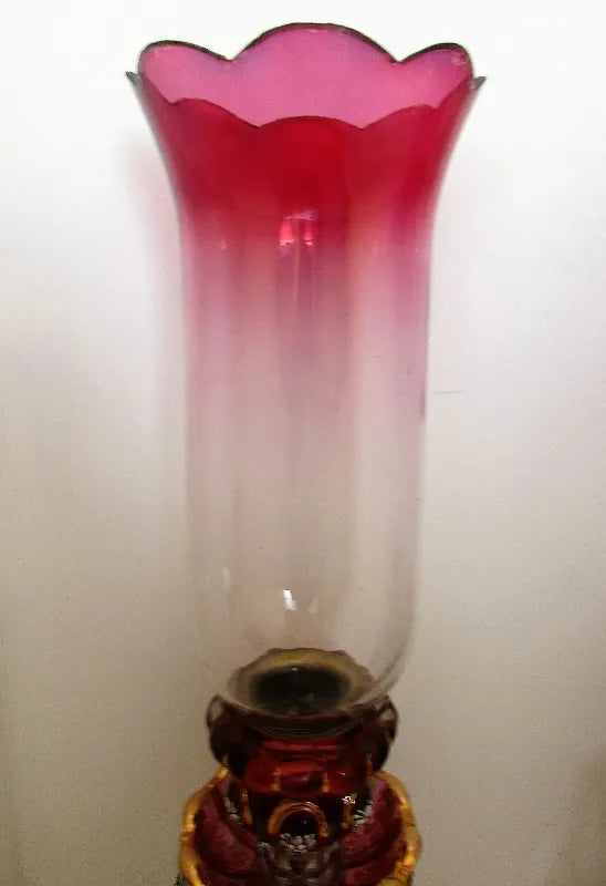 Pair of Antique English Victorian Ruby / Cranberry Glass Candle Lustres
