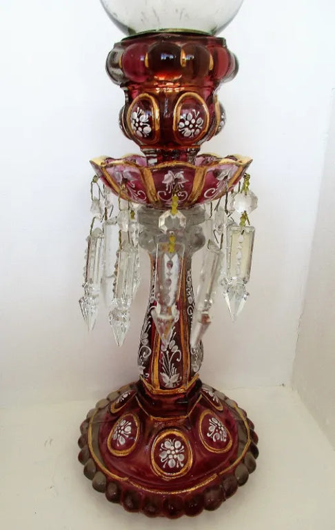 Pair of Antique English Victorian Ruby / Cranberry Glass Candle Lustres