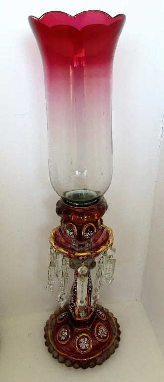 Pair of Antique English Victorian Ruby / Cranberry Glass Candle Lustres