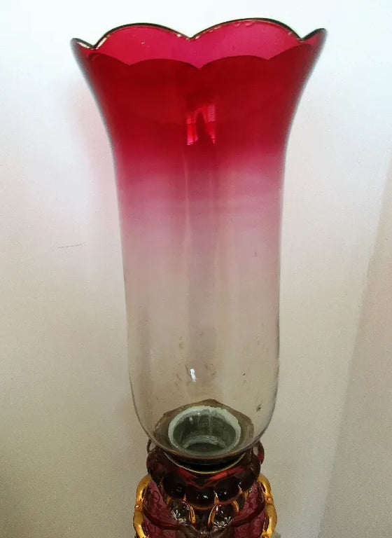 Pair of Antique English Victorian Ruby / Cranberry Glass Candle Lustres