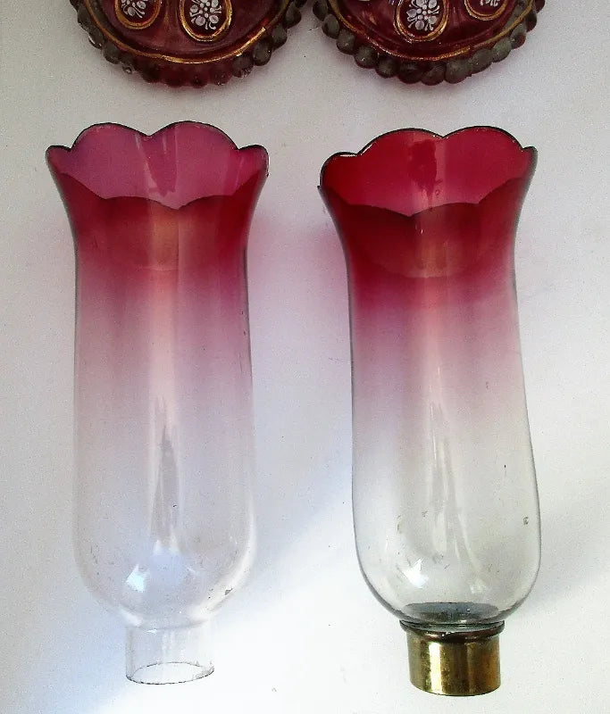 Pair of Antique English Victorian Ruby / Cranberry Glass Candle Lustres