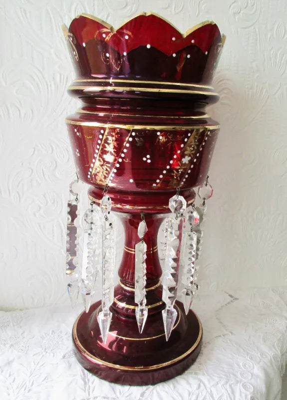 Pair of Antique English Victorian Ruby Glass Lustres