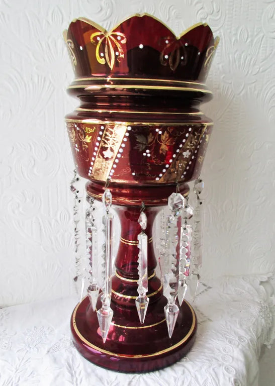 Pair of Antique English Victorian Ruby Glass Lustres
