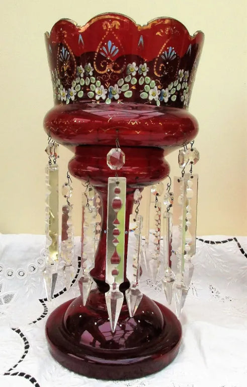 Pair of Antique English Victorian Ruby Glass Lustres