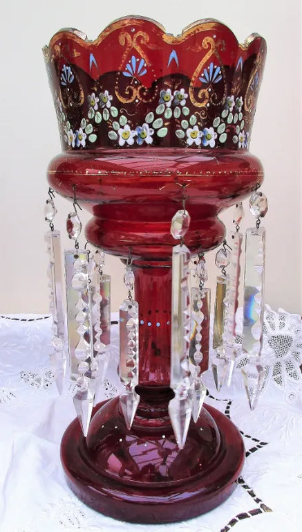 Pair of Antique English Victorian Ruby Glass Lustres