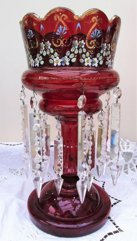 Pair of Antique English Victorian Ruby Glass Lustres