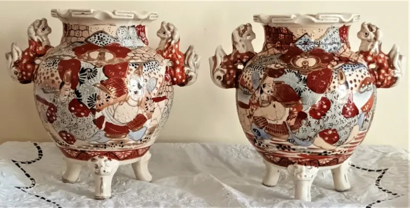 Pair of Antique Japanese Meiji Period Satsuma Vases