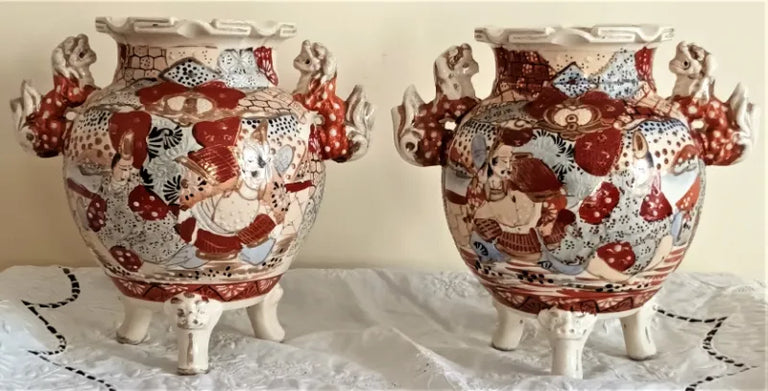 Pair of Antique Japanese Meiji Period Satsuma Vases