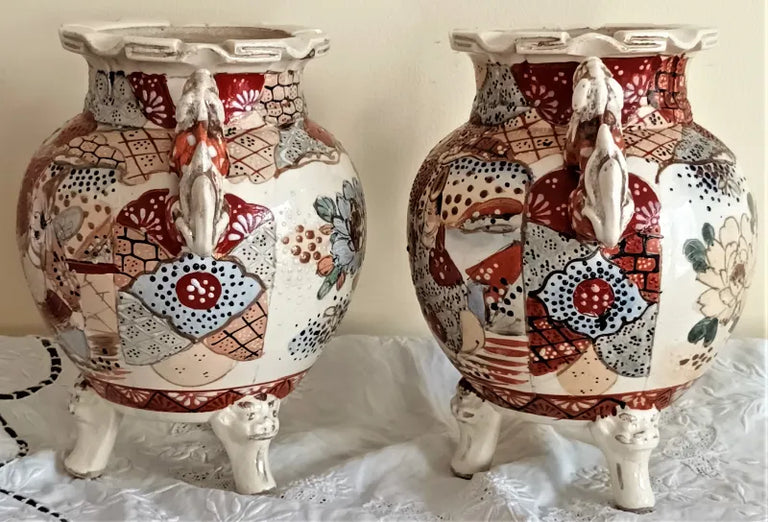 Pair of Antique Japanese Meiji Period Satsuma Vases