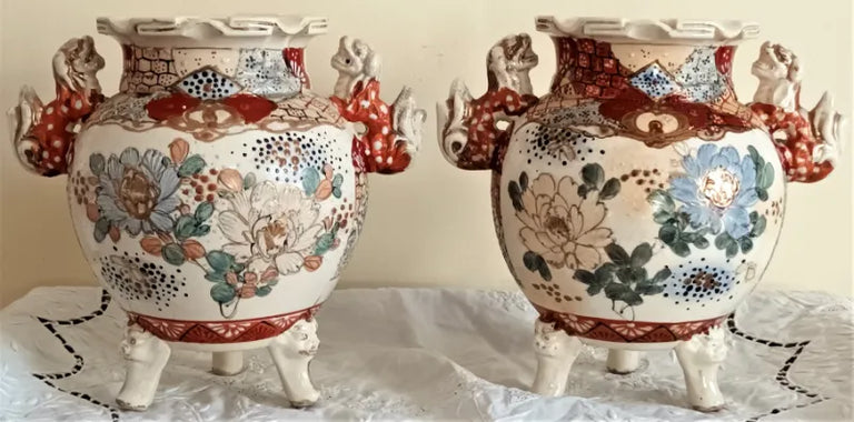 Pair of Antique Japanese Meiji Period Satsuma Vases