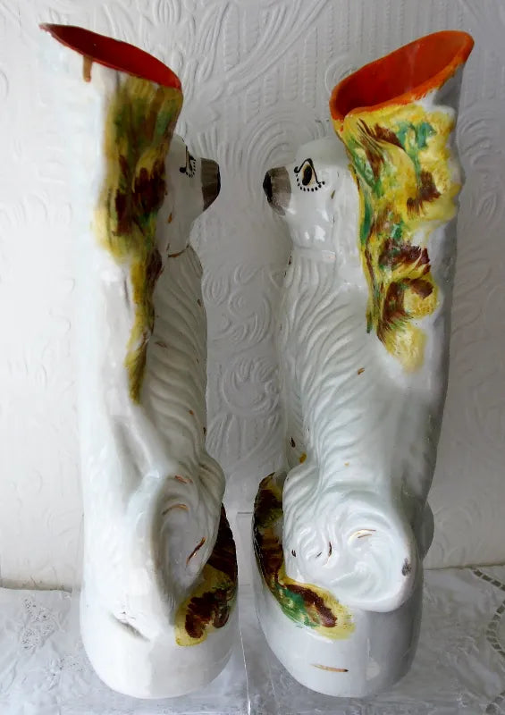 Pair of Antique Victorian Staffordshire Spaniel Spill Vases