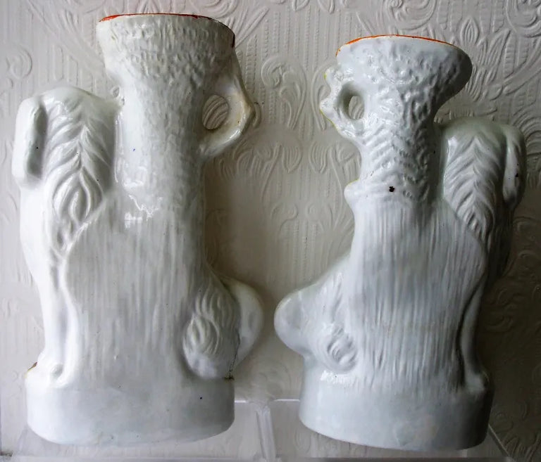 Pair of Antique Victorian Staffordshire Spaniel Spill Vases