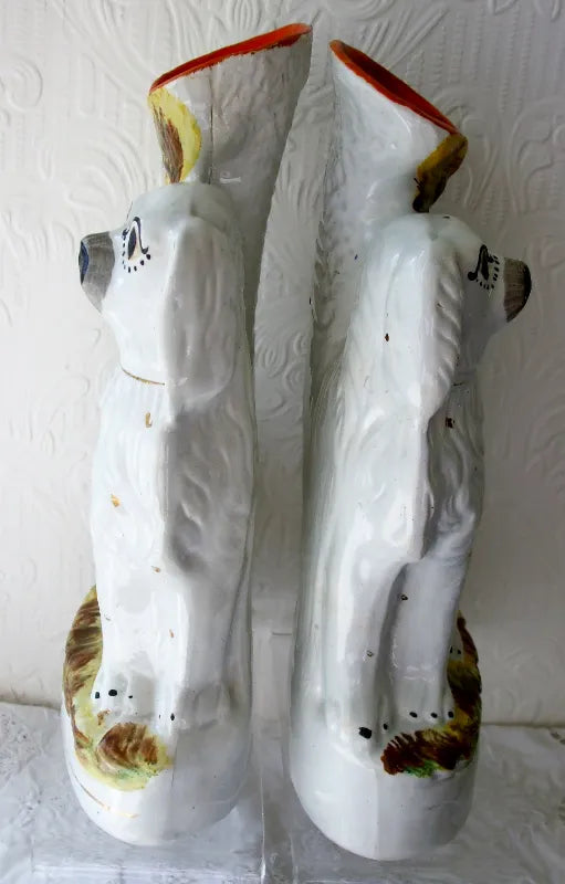 Pair of Antique Victorian Staffordshire Spaniel Spill Vases