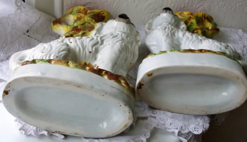 Pair of Antique Victorian Staffordshire Spaniel Spill Vases