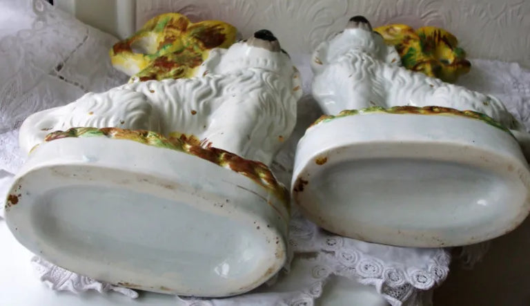 Pair of Antique Victorian Staffordshire Spaniel Spill Vases