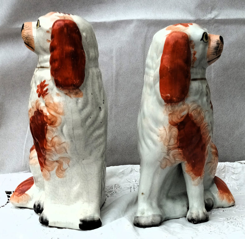 Pair of Antique Victorian Staffordshire Pottery Spaniels