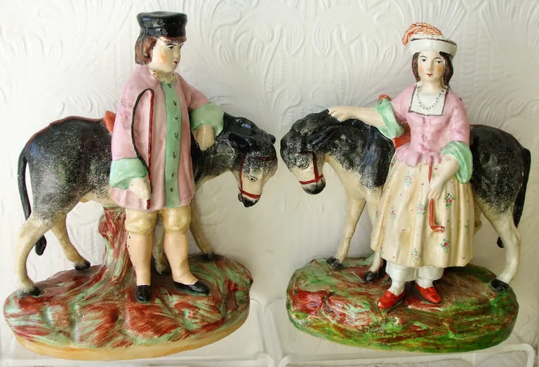 Pair Staffordshire Children & Donkeys H a2376A - H a2376B