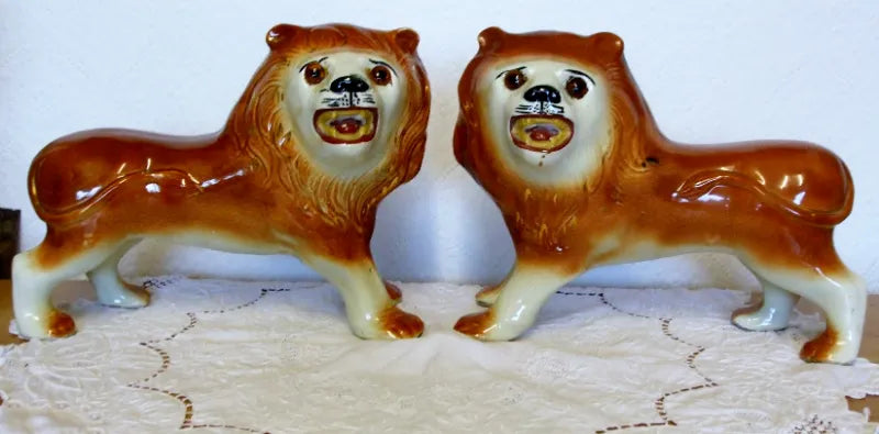 Pair of Antique Victorian Staffordshire Lions