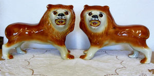 Pair of Antique Victorian Staffordshire Lions