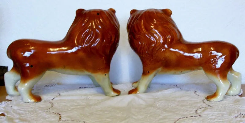 Pair of Antique Victorian Staffordshire Lions