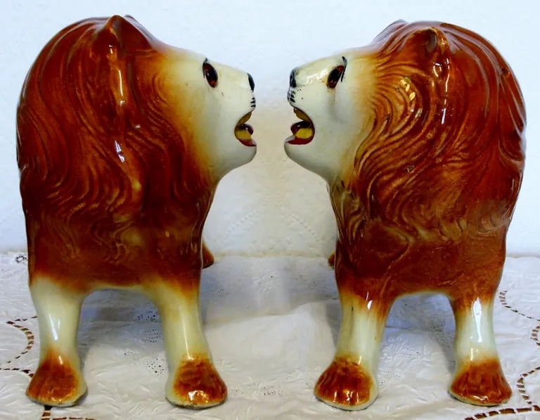 Pair of Antique Victorian Staffordshire Lions