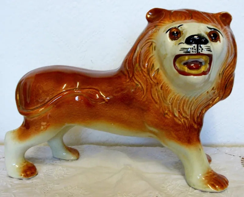 Pair of Antique Victorian Staffordshire Lions