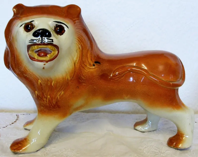 Pair of Antique Victorian Staffordshire Lions