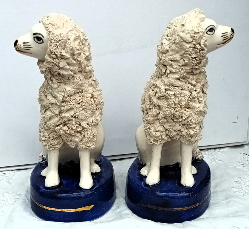 Pair of Antique Victorian Staffordshire Seated Poodles
