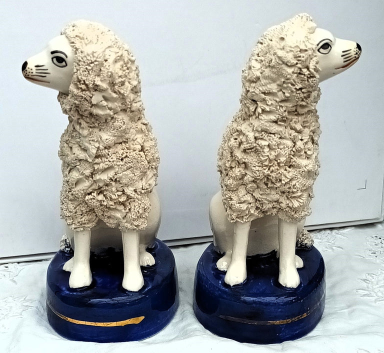 Pair of Antique Victorian Staffordshire Seated Poodles