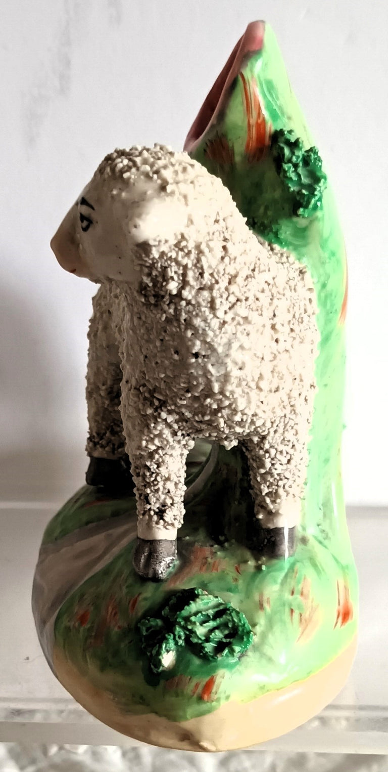 Pair of Antique Victorian Staffordshire Sheep Spill Vases
