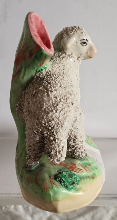Pair of Antique Victorian Staffordshire Sheep Spill Vases
