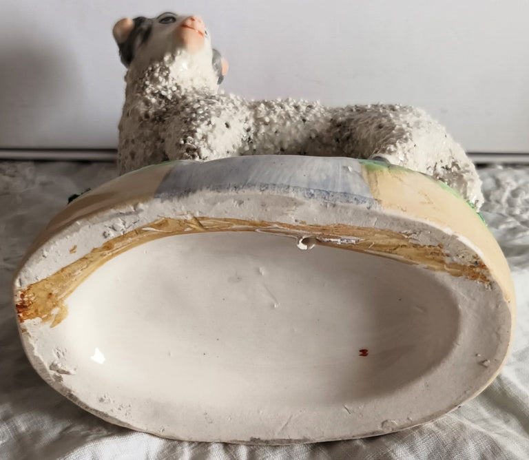 Pair of Antique Victorian Staffordshire Sheep Spill Vases
