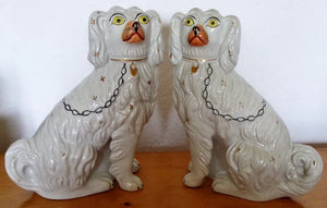 Pair of Antique Victorian Staffordshire Pottery "Comforter" Spaniels