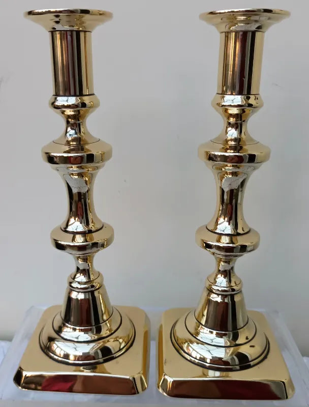 Pair of Antique English Victorian Brass Candlesticks