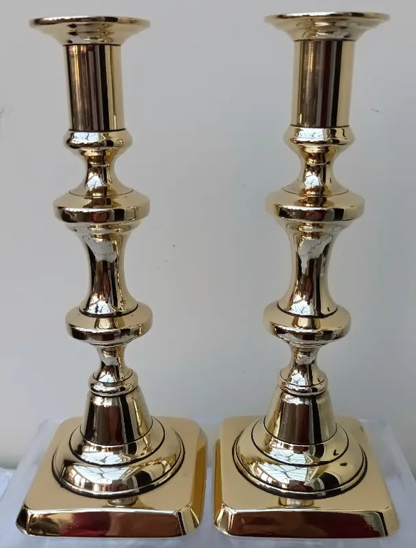Pair of Antique English Victorian Brass Candlesticks