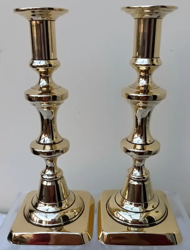 Pair of Antique English Victorian Brass Candlesticks