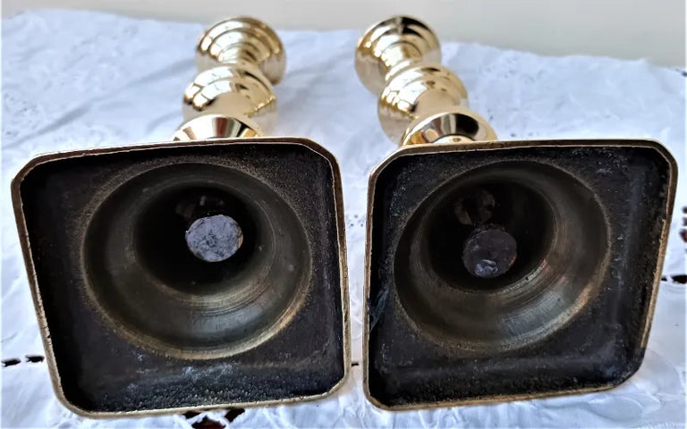 Pair of Antique English Victorian Brass Candlesticks