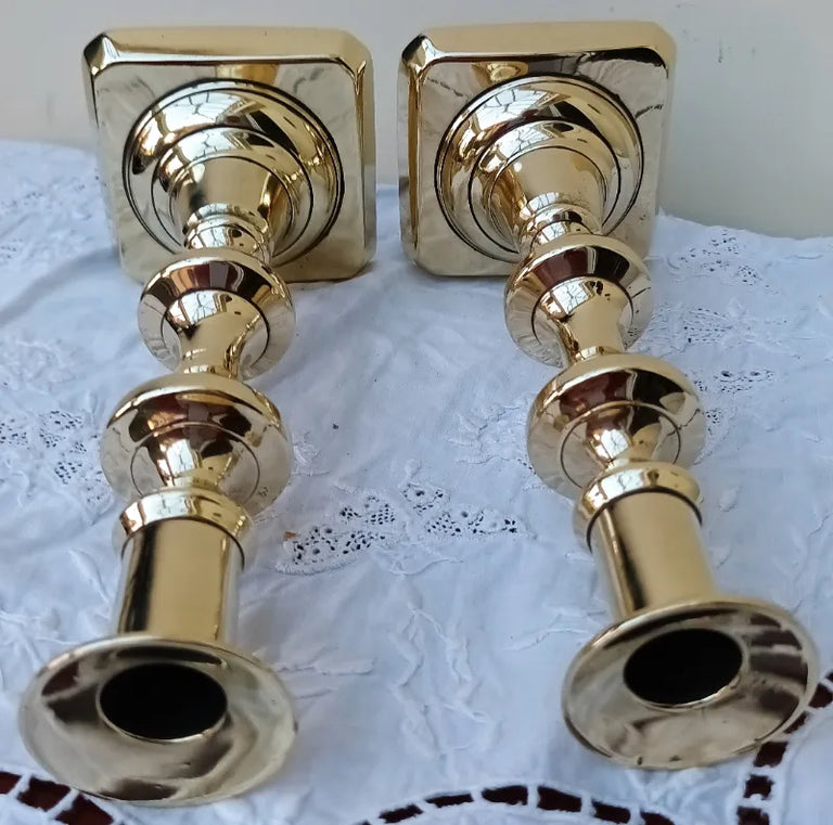 Pair of Antique English Victorian Brass Candlesticks