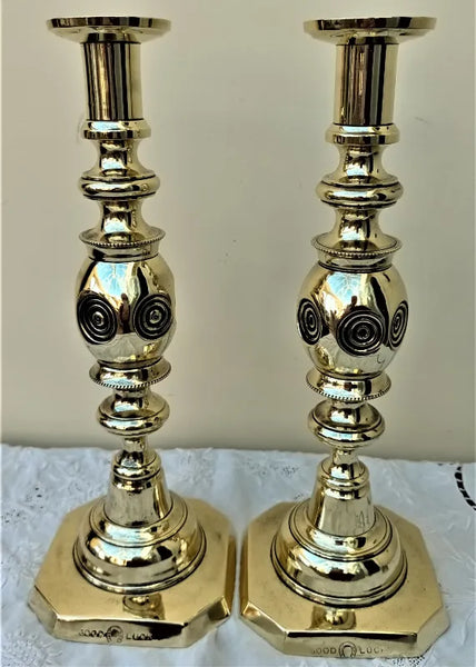 Pair of Antique English Victorian Brass Candlesticks