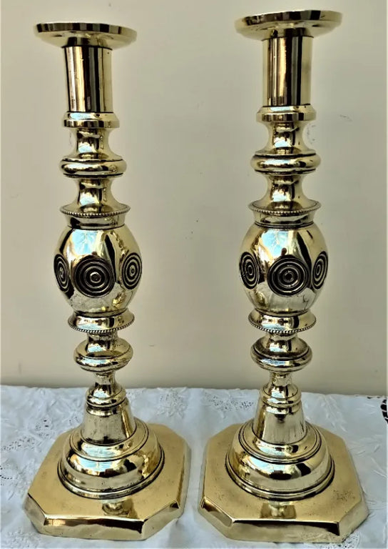 Pair of Antique English Victorian Brass Candlesticks