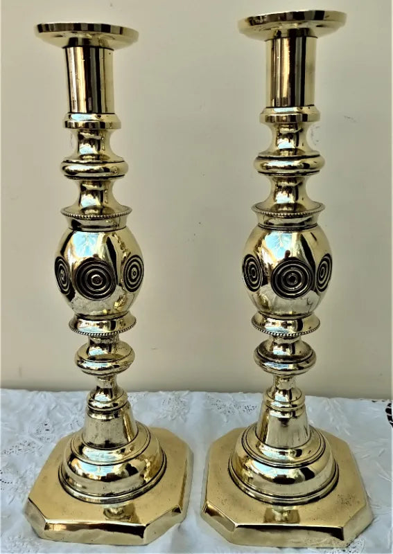 Pair of Antique English Victorian Brass Candlesticks