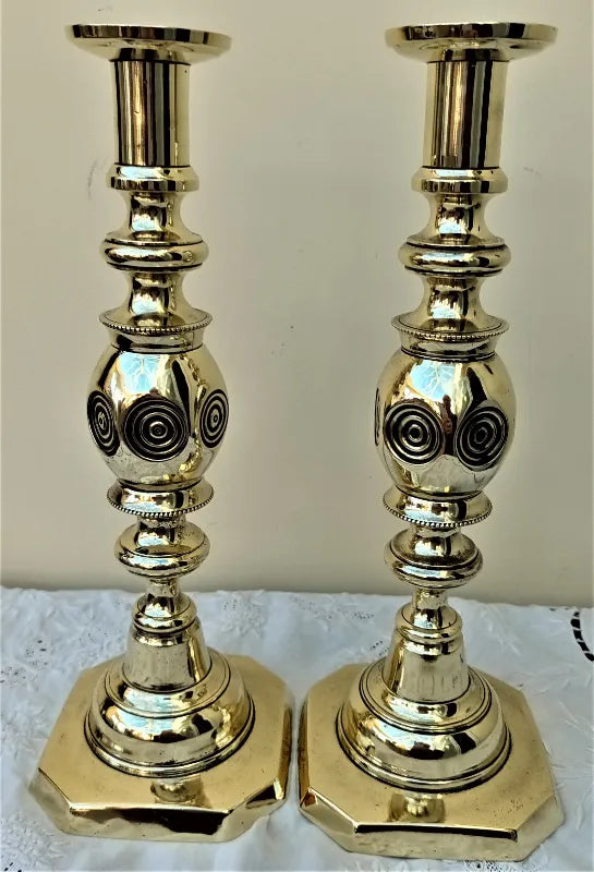 Pair of Antique English Victorian Brass Candlesticks